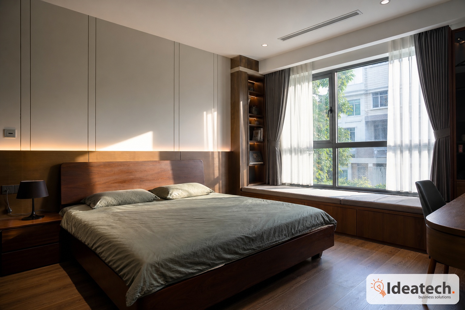 Không gian phòng ngủ có nắng gắt cần chốt đúng vị trí công tắc và cảm biến trước khi làm đèn thông minh