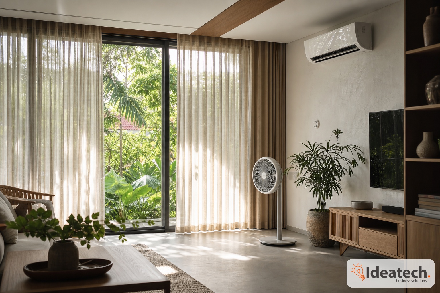 Phòng ngủ mát sẵn trước giờ ngủ với điều hòa thông minh rèm thông minh và cảm biến nhiệt độ hoạt động tự động Phòng ngủ mát sẵn trước giờ ngủ với điều hòa thông minh rèm thông minh và cảm biến nhiệt độ hoạt động tự động