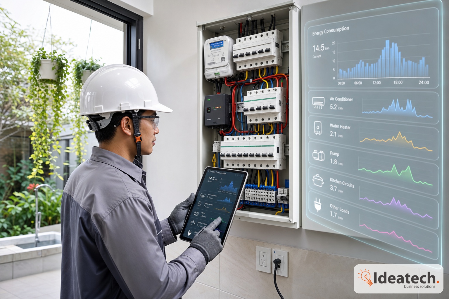 Tho dien dang gan smart meter va do tai cho binh nong lanh may bom dieu hoa truoc khi lap automation Tho dien dang gan smart meter va do tai cho binh nong lanh may bom dieu hoa truoc khi lap automation