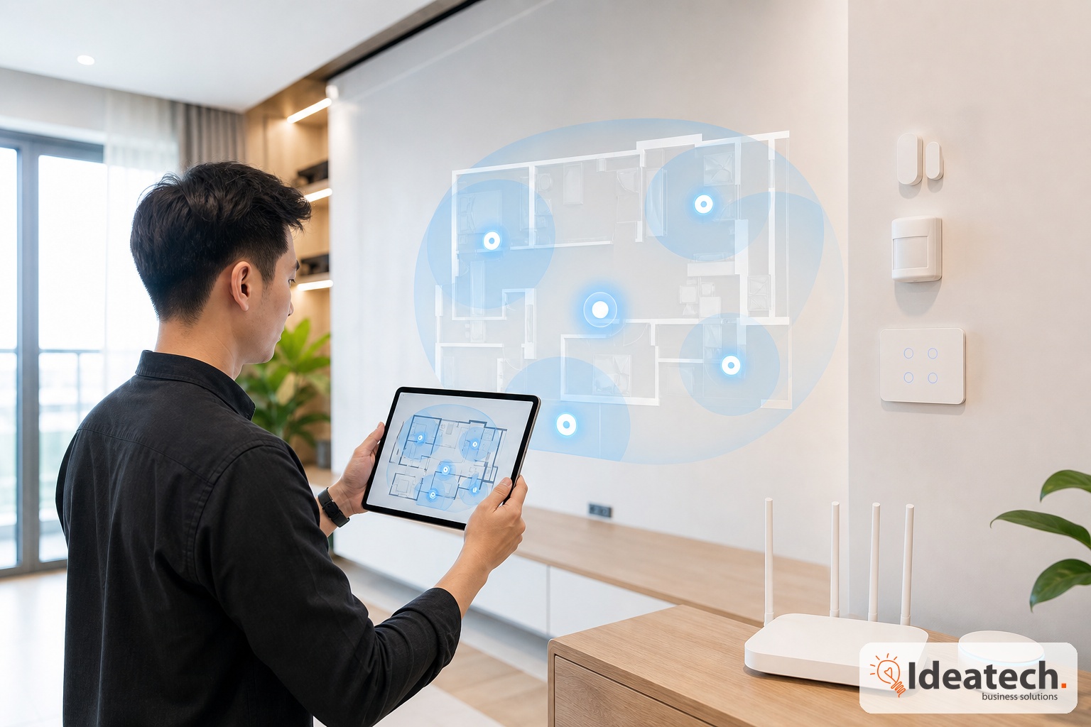 Gia chu kiem tra ha tang mang Wi Fi mesh va vi tri thiet bi truoc khi lap smarthome