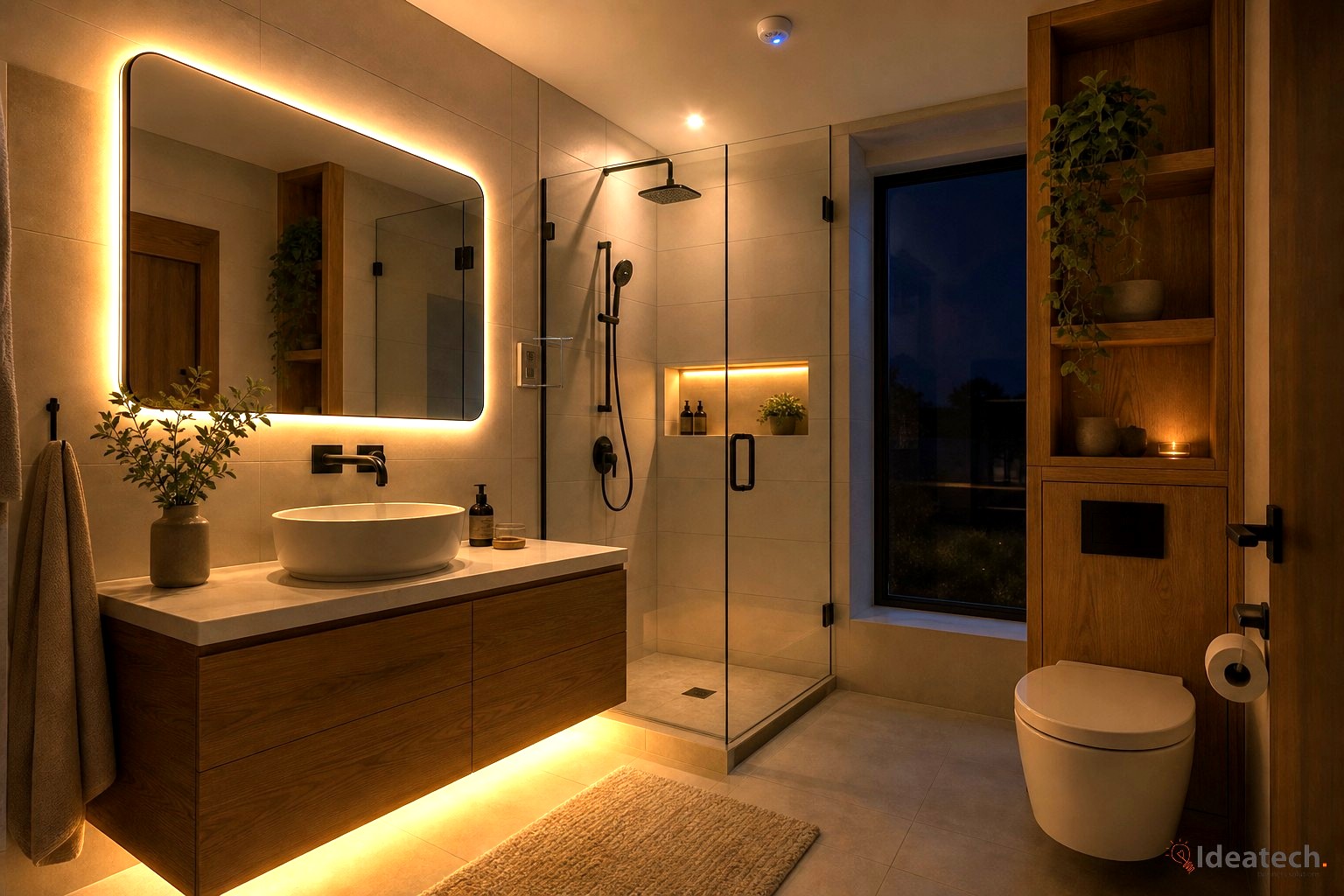 Kịch bản đèn đêm tự động sáng mờ trong nhà tắm vào ban đêm