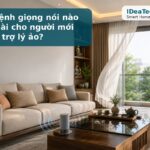Ảnh minh họa phòng khách thông minh với trợ lý ảo và câu lệnh giọng nói.