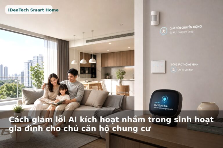 Minh họa gia đình trong căn hộ chung cư sử dụng AI nhà thông minh ổn định hơn
