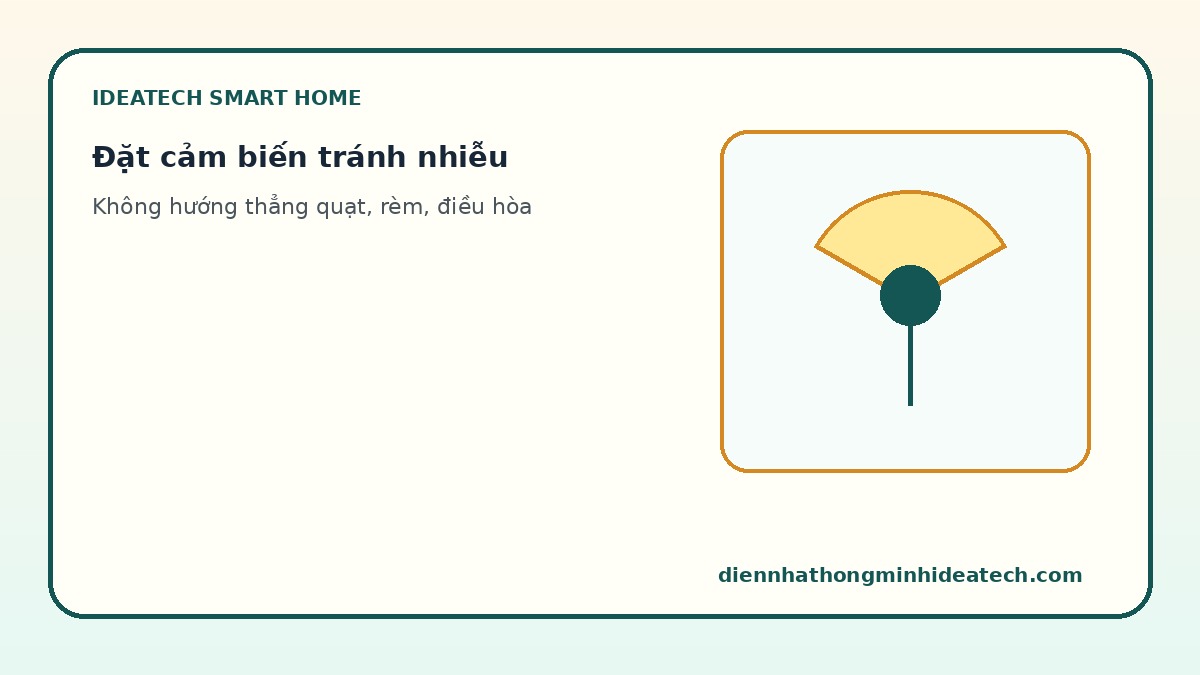Lưu ý lắp cảm biến hiện diện tránh quạt cửa sổ và điều hòa